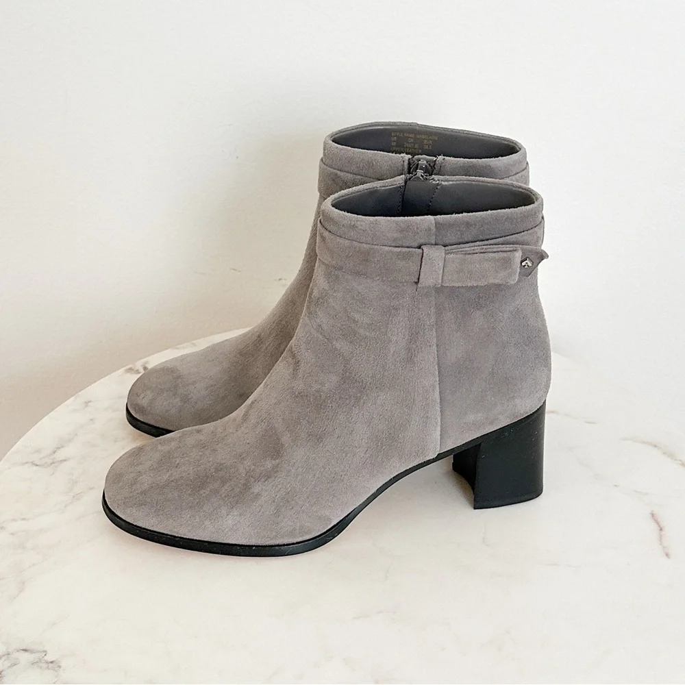 NEW Kate Spade Madelaine Strap Heeled Suede Booties Hare Grey Size 8